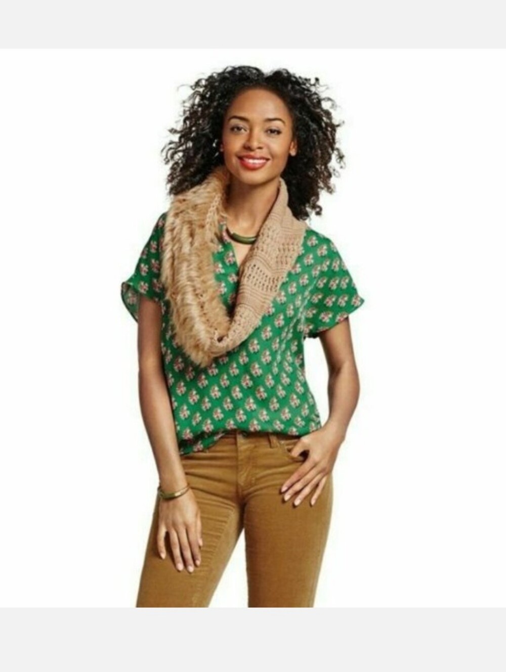 CAbi Stevie Top Blouse 3252 Green Floral Fall Size Medium